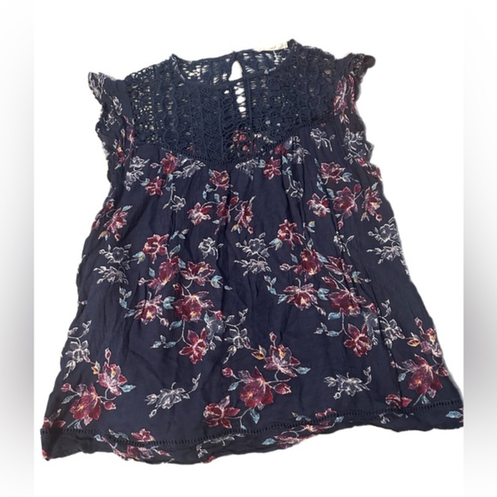 Jolt navy blue floral women’s short sleeve top